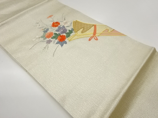 JAPANESE KIMONO / KINKOMA EMBROIDERY BOUQUET PATTERN NAGOYA OBI